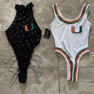 University of Miami Hurricanes Thong Bodysuits NWT ONE SIZE FITS ALL Set of 2